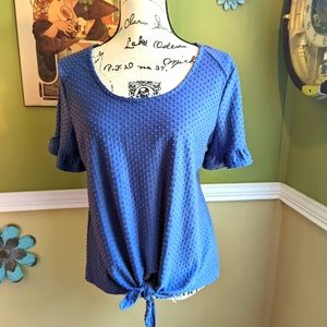 Anthropologie Blue Textured Tie-Front Top Medium